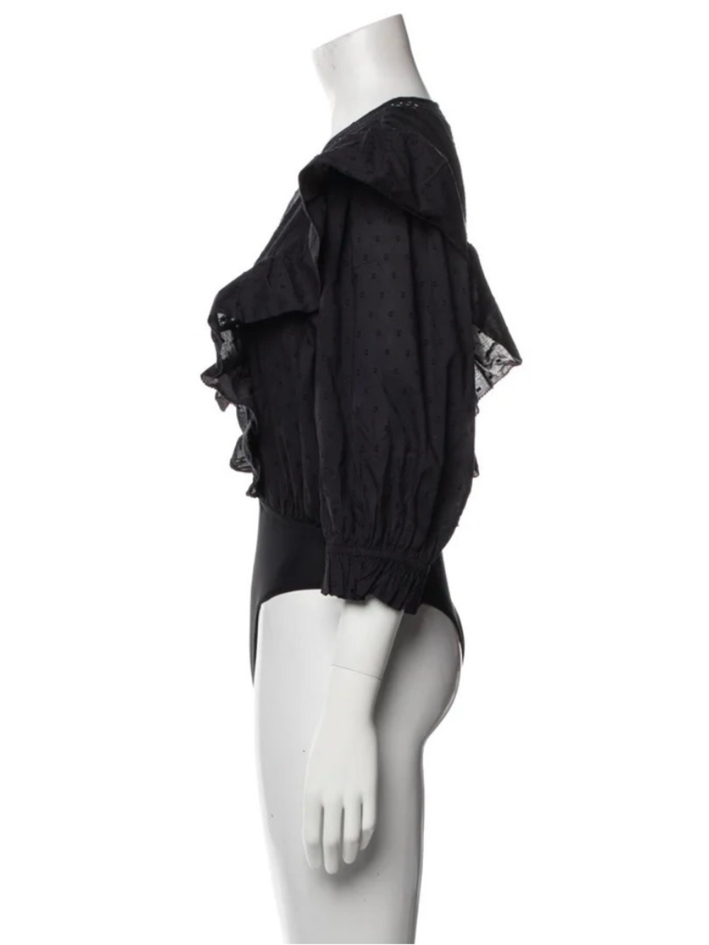 Farm Rio Black Plunge Neckline Ruffle Bodysuit – Size M - Picture 8 of 9